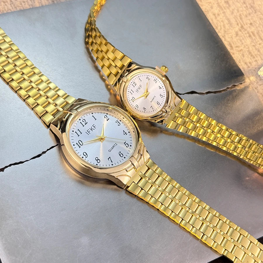 Digital Large Dial Unisex Quartz Watch Fashion Classic Steel Band Couple Gift Combination Men's And Women's Wristwatch